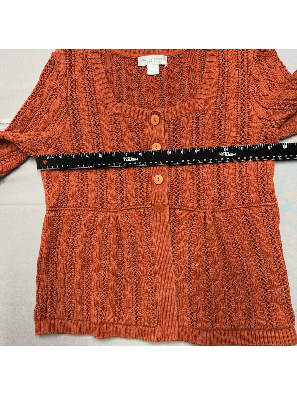 Christopher & Banks Womens Cardigan Cotton Cable Knit PL Orange Cottagecore - Picture 2 of 7